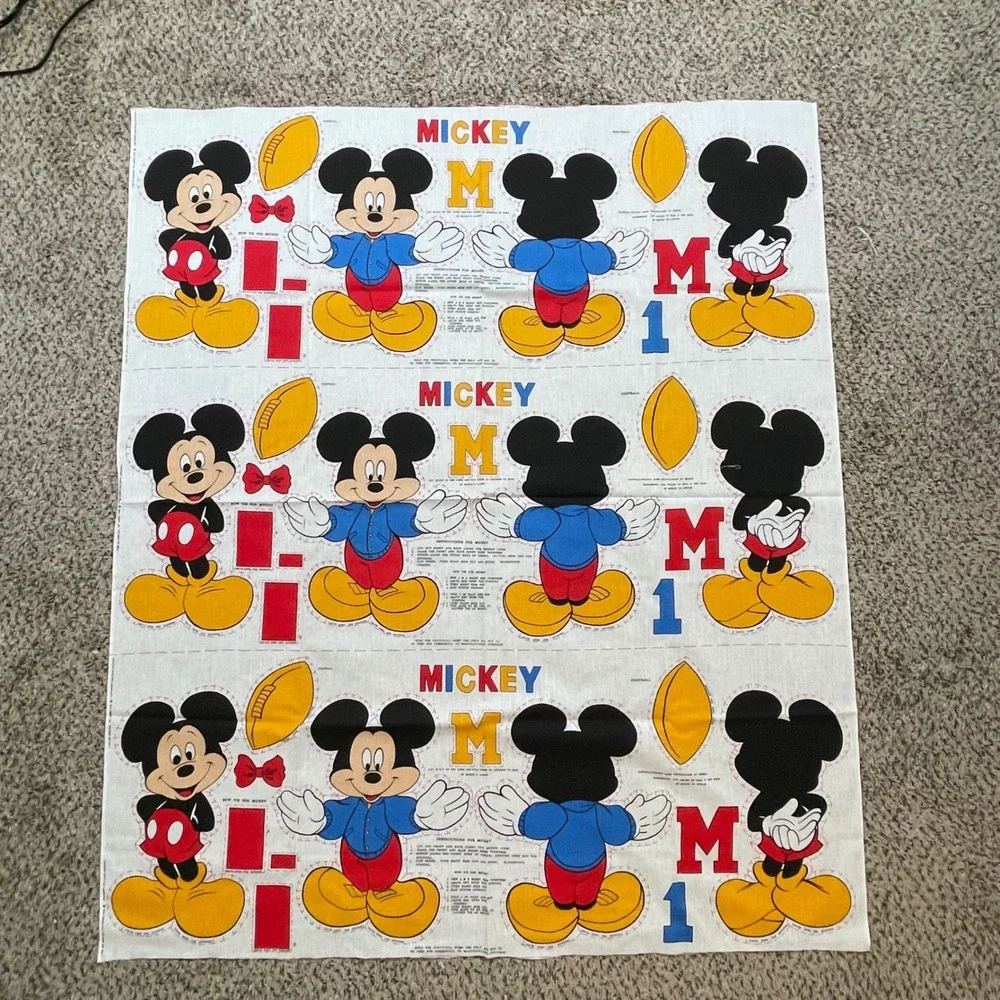 Vintage Walt‎ Disney Mickey Mouse Fabric Panel Cut n Sew Football Sports Craft
